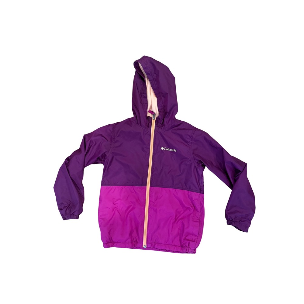 Columbia Girls Purple Magenta Fleece Lined Hooded Windbreaker Jacket Size S 8